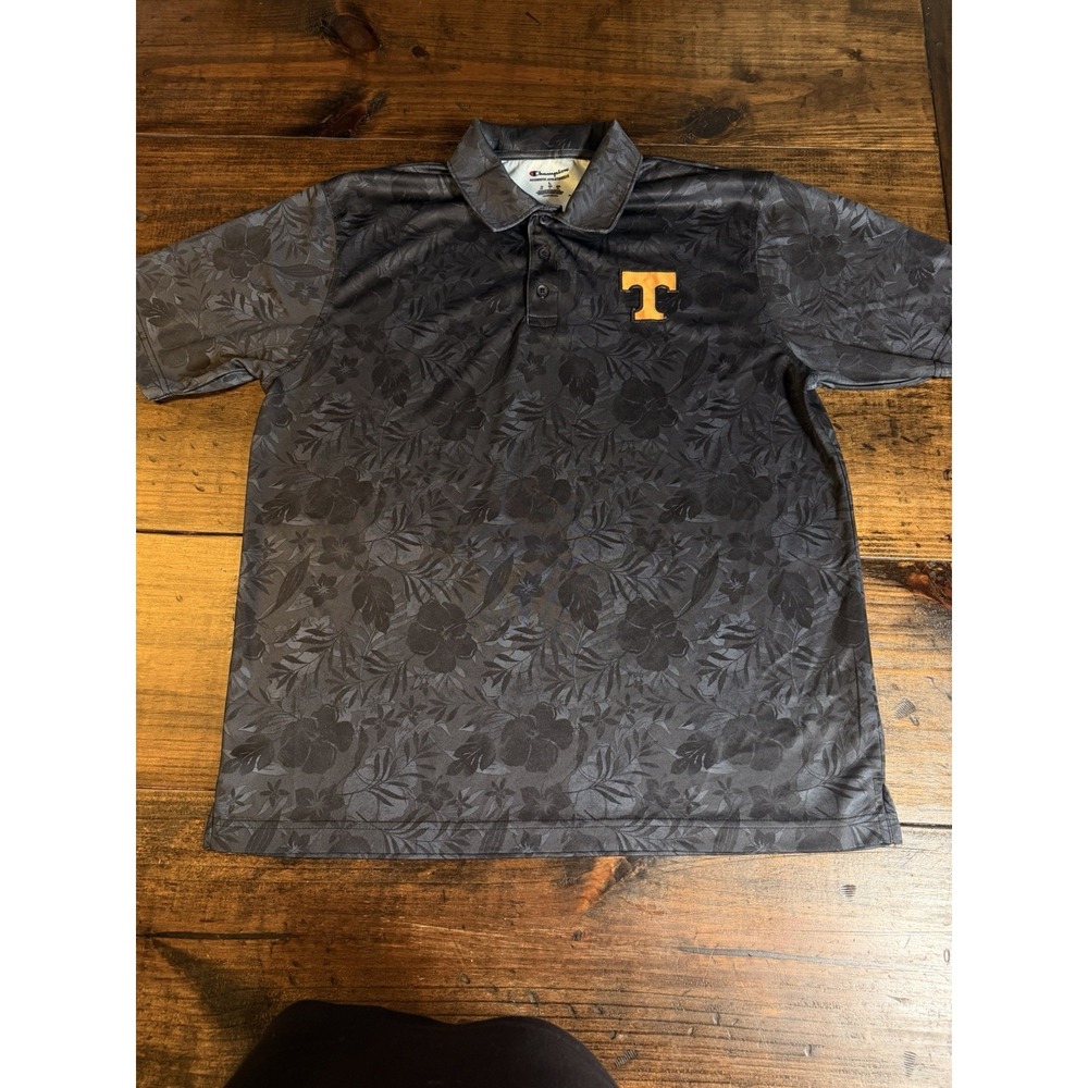 Tennessee Volunteers Champion Polo Men's L Black Gray Floral Power T Golf Shirt